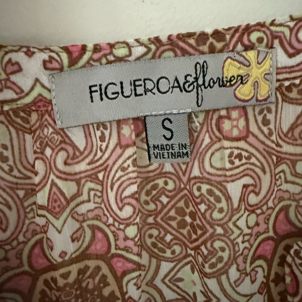 Fig & Flower Boho Pink Cream Floral Blouse Size Small - Picture 11 of 16